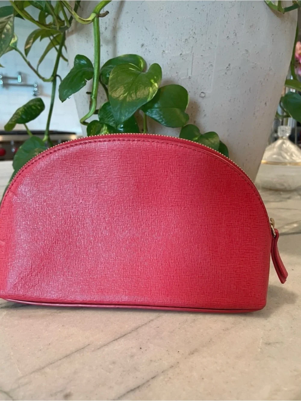 Furla Red Saffiano Leather Dome Cosmetic - Gold Hardware - Picture 6 of 11